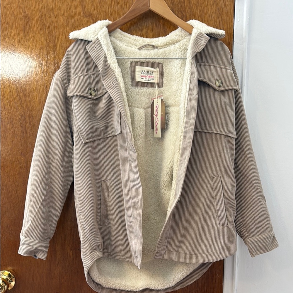 Brown Corduroy Sherpa-Lined Fall Jacket